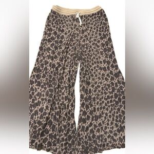 Free People Cheetah Day Pants Stone Combo Wide Leg Boho Lounge Size M